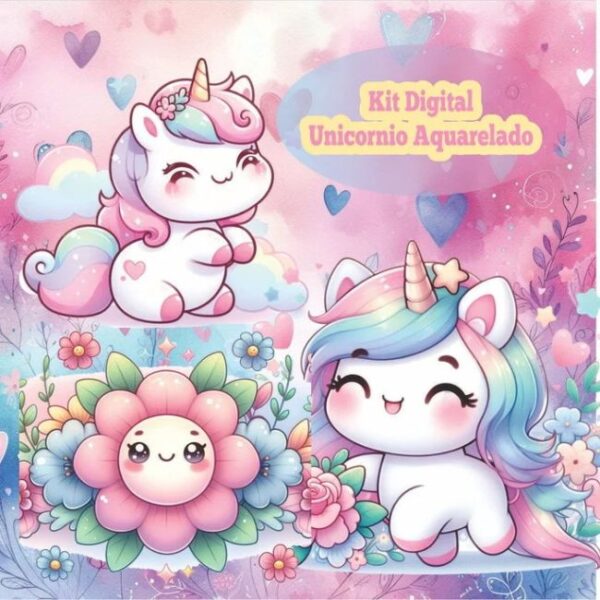 Kit Digital de Unicórnio Kawaii!